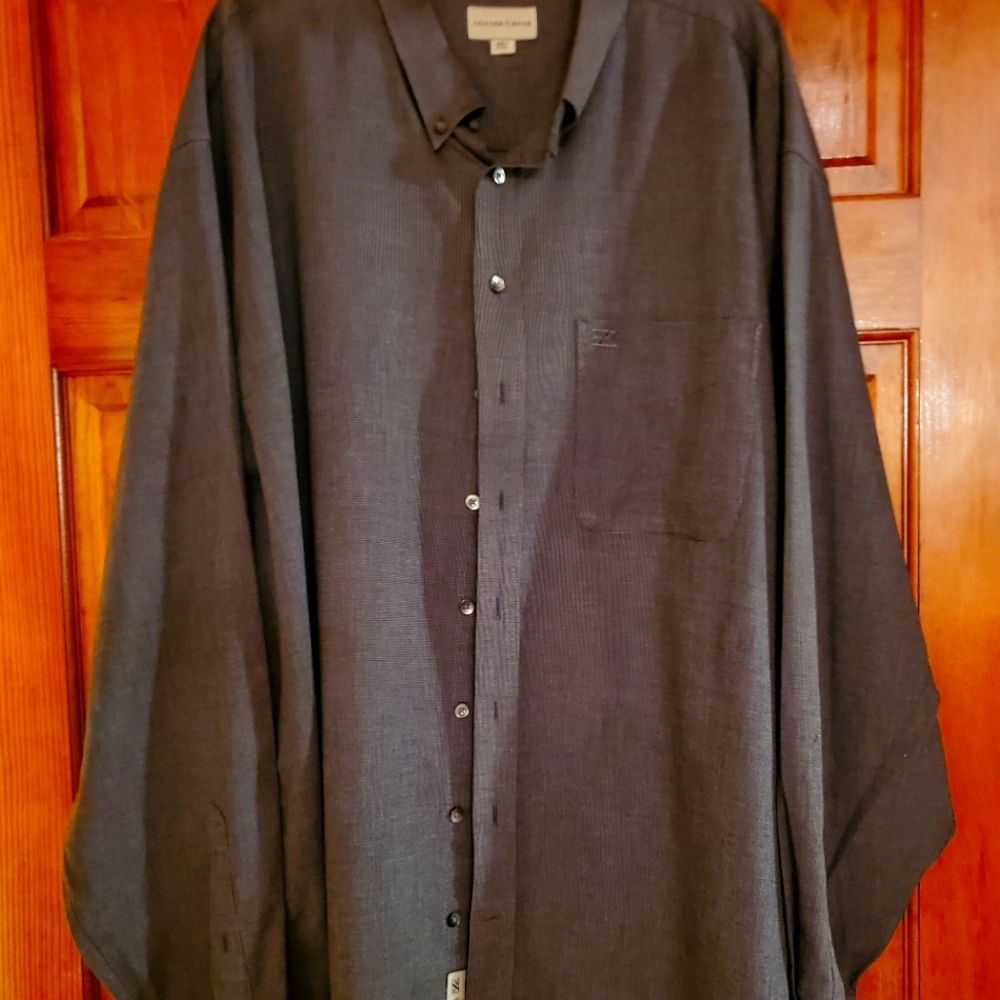 Cutter And Buck SZ 3X, Button Down Long Sleeve Dress Shirt, Dk Grey, Like New